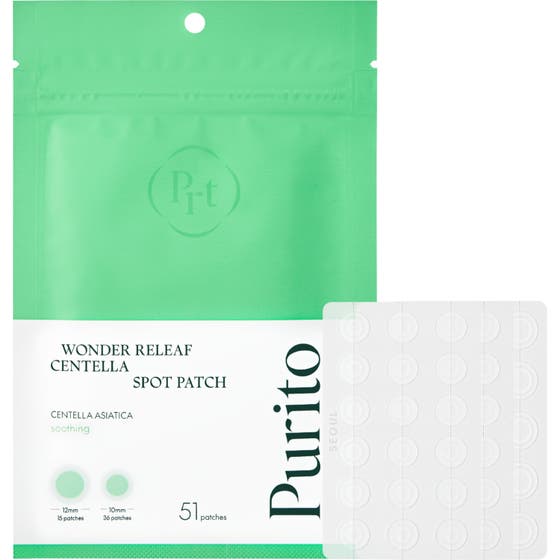 Purito Wonder Releaf Centella Spot Patch 51 stk beroligende bumseplastre i grøn og hvid indpakning