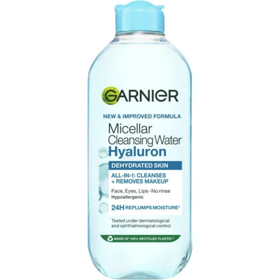 Garnier SkinActive Micellar Aloe Water 400 ml rensende ansiktsvann i gjennomsiktig flaske med blått lokk