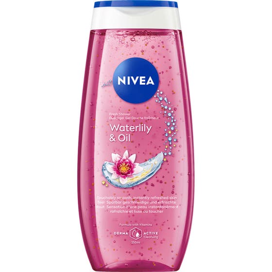 Nivea Waterlily & Oil Shower Gel 250 ml pleiende dusjsåpe i rosa plastflaske med oljeperler og vannlilje