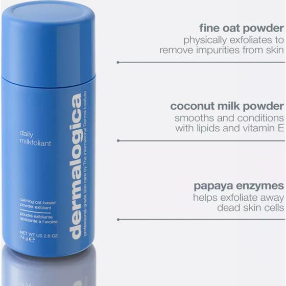 Dermalogica Daily Milkfoliant 74 g beroligende ansiktspeeling påføres huden som en kremet tekstur.