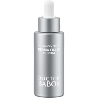 Doctor Babor Derma Filler Serum opstrammende ansigtsserum med kollagen i en metallisk sølvflaske med hvid pipette
