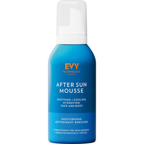 EVY After Sun Mousse 150 ml beroligende mousse for ansikt og kropp i blå beholder med hvit beskyttelseshette