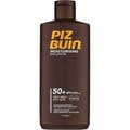 Piz Buin Moisturising Sun Lotion SPF 50+ fuktighetsgivende solbeskyttelse i brun plastflaske med gul logo.