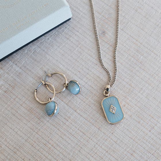 Vintage Blue Enamel Creol Ball Gold