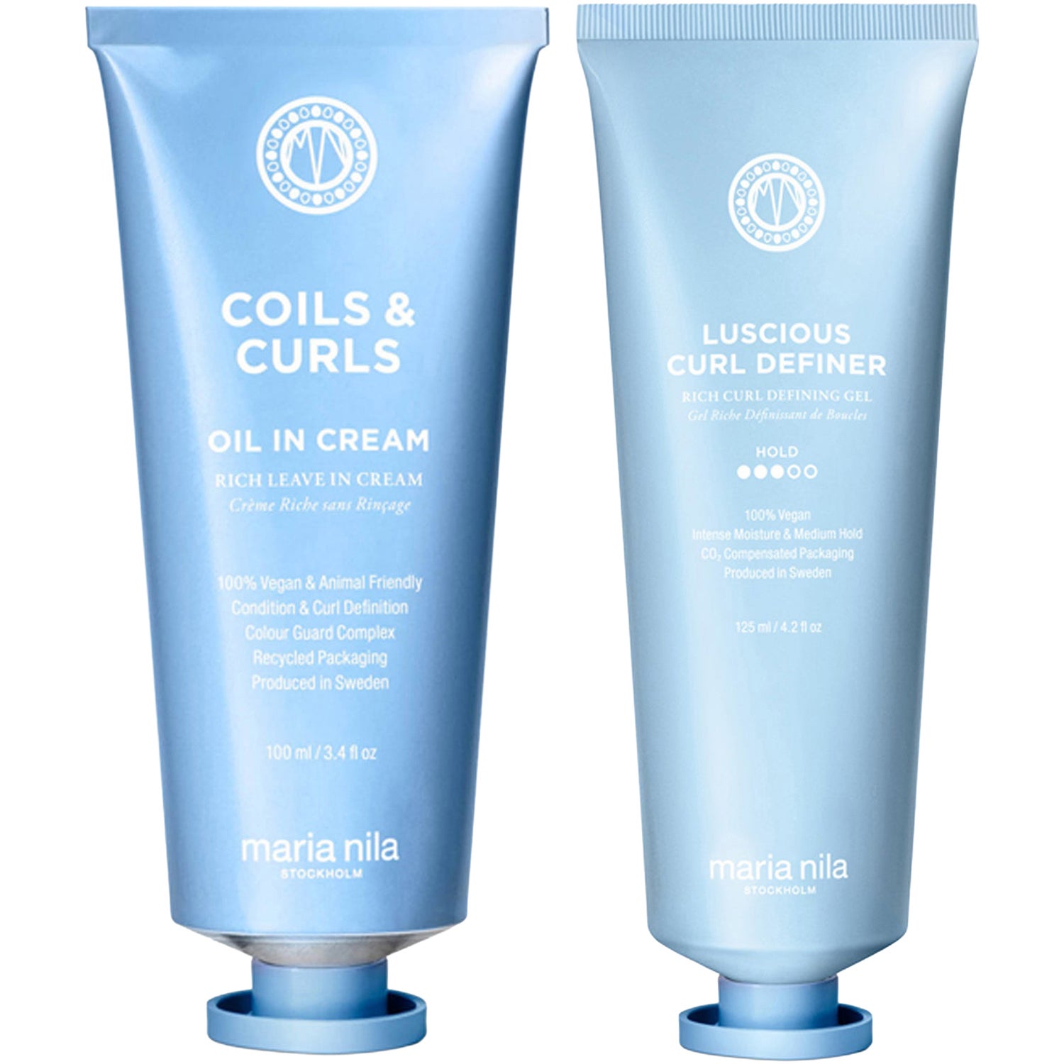 Maria Nila Coils & Curls Cream & Curl Definer Gel 100ml Oil In Cream, 125ml Rich Curl Defining Gel - 225 ml