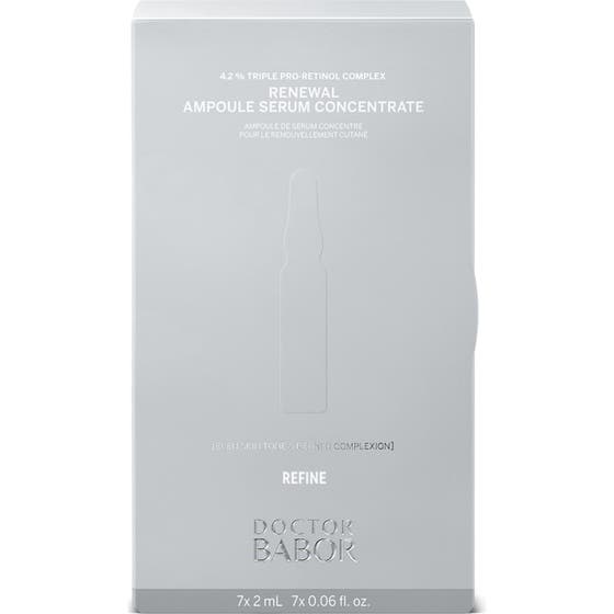 Babor DOC Renewal Ampoule Serum 14 ml hudfornyende serum i åpen grå eske med sju glassampuller merket Retinol A