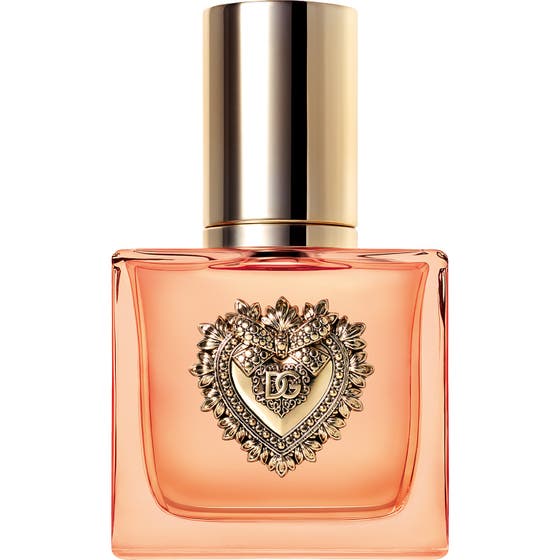 Dolce & Gabbana Devotion Intense Eau de Parfum 30 ml dameparfyme i glassflaske med gyllent hjerte og gullkork