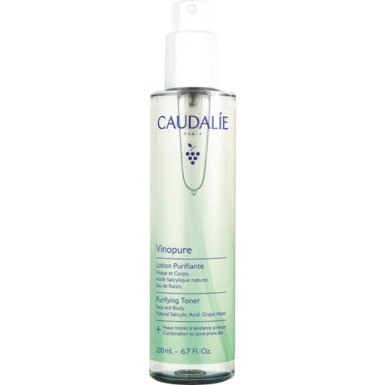 Caudalie Vinopure Purifying Toner 200ml rensende skintonic mod urenheder i lysegrøn flaske med hvidt låg