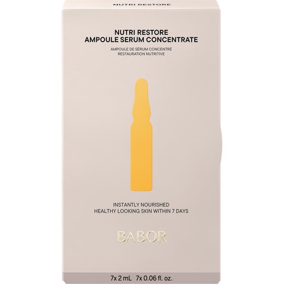 Babor Nutri Restore Ampoule 14 ml næringsgivende serum i beige eske med en gul ampullesilhuett