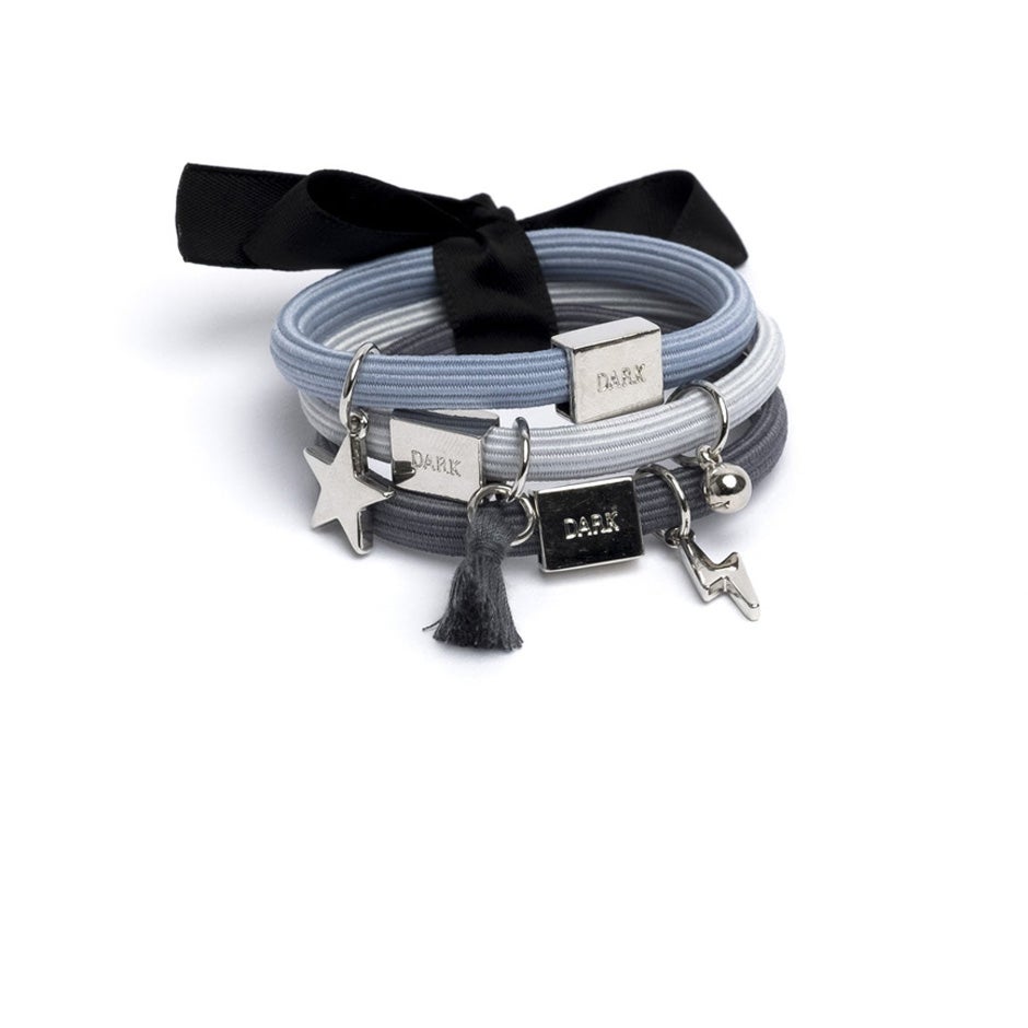 Hair Ties 3 Pk Charm Combo Grey W/Gold 1 pcs