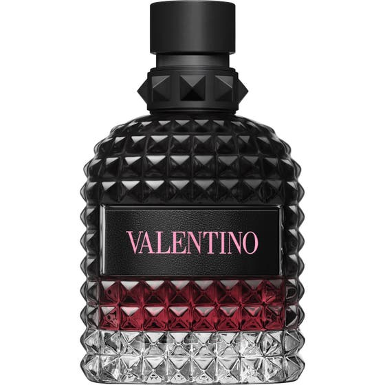 Valentino Born in Roma Uomo Intense Eau de Parfum 100 ml herreparfyme i naglet sort glassflaske med rosa logo