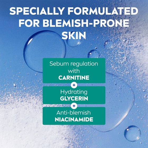 NIVEA Derma Skin Clear Daily UV Fluid 40 ml dagkräm med spf 50 visar carnitine och niacinamide mot orenheter.