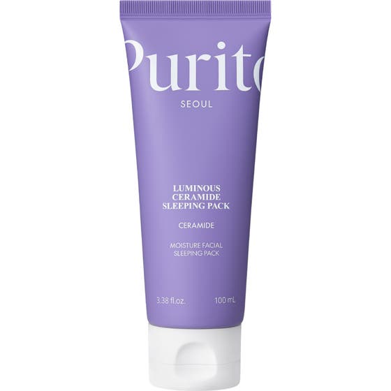 Purito Dermide Cica Barrier Sleeping Pack 80 ml sovmask för djup återfuktning i en lila plasttub med vitt lock