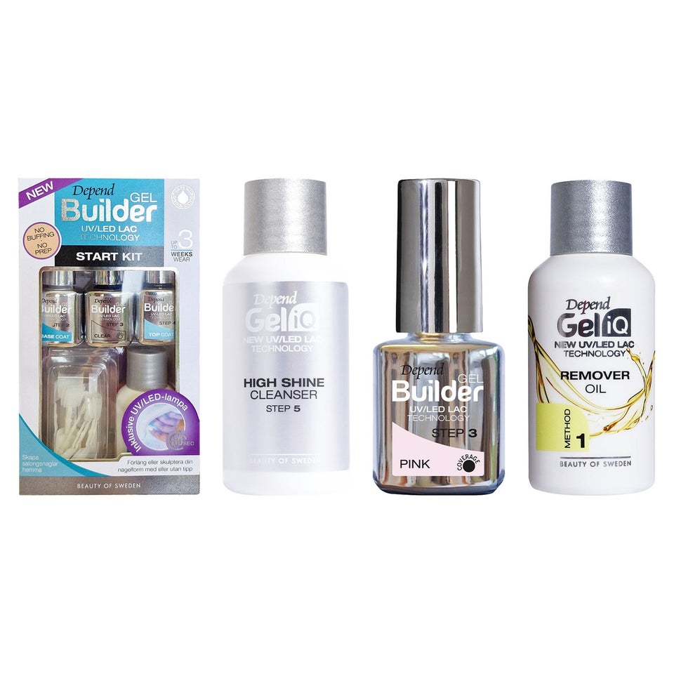 Gel Manicure Essentials Set Starter Kit, Builder Pink 5ml, High Shine 35ml, Remover