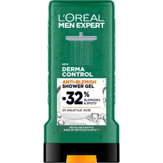L'Oréal Men Expert Derma Control Anti-Blemish Shower Gel dusjgelé med salisylsyre i grønn plastflaske med sort kork