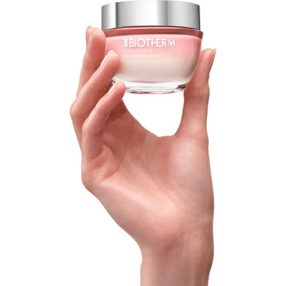 Biotherm Aquasource Cica Nutri 50 ml dagkrem med ingredienser som centella asiatica og life plankton i blå bobler