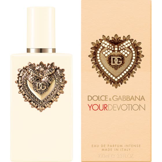 Dolce & Gabbana Your Devotion EdP Intense 100 ml naisten tuoksupullo ja kullanhohtoinen pakkaus