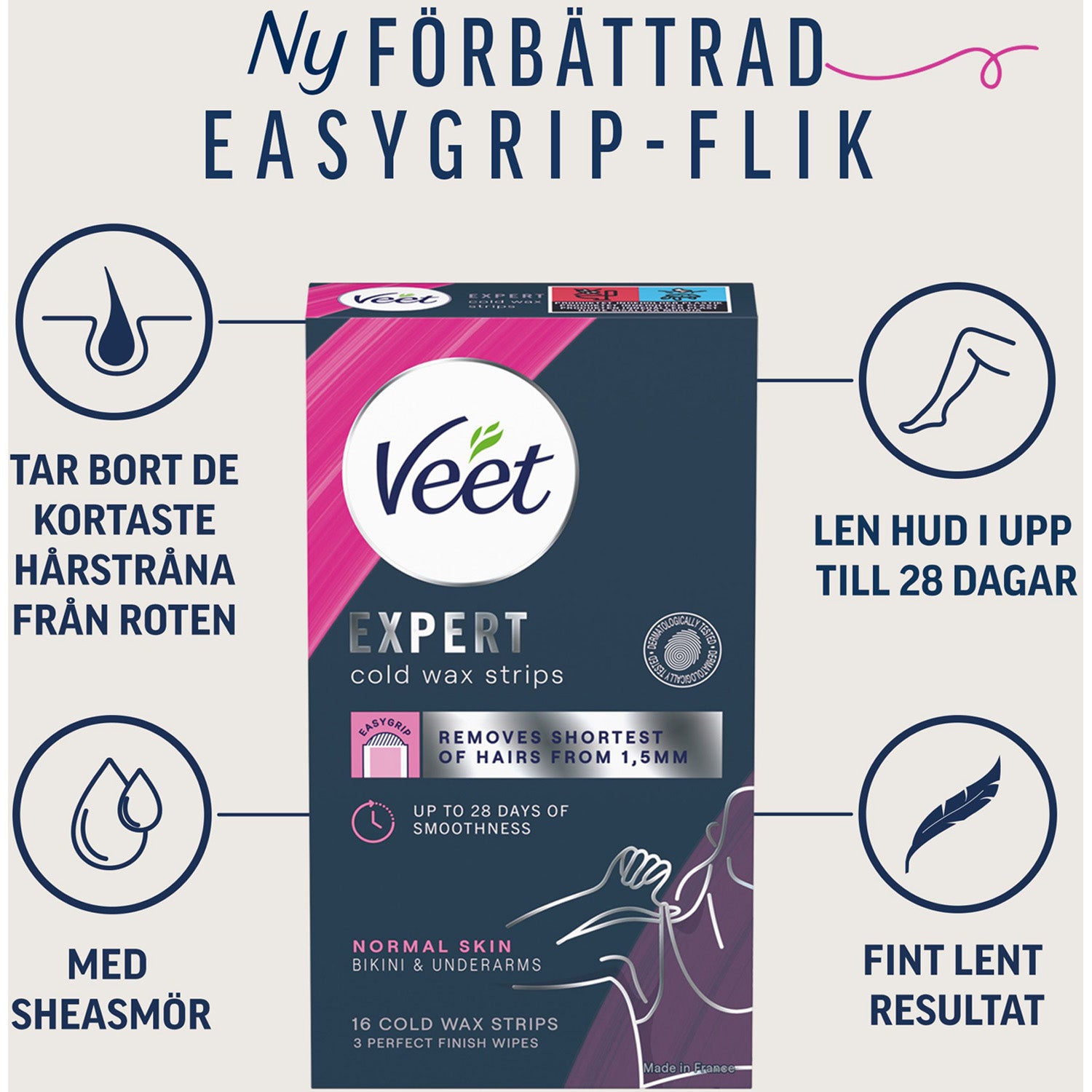 Alternativ bild 1 för Veet Bikini & Underarm Wax Strips 16Pcs - pcs 16