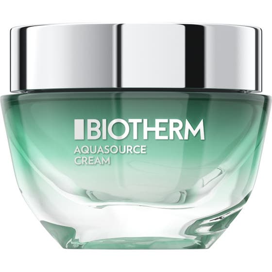 Biotherm Aquasource Cream 50ml fuktighetskrem som gir glød i en grønn glasskrukke med sølvfarget lokk