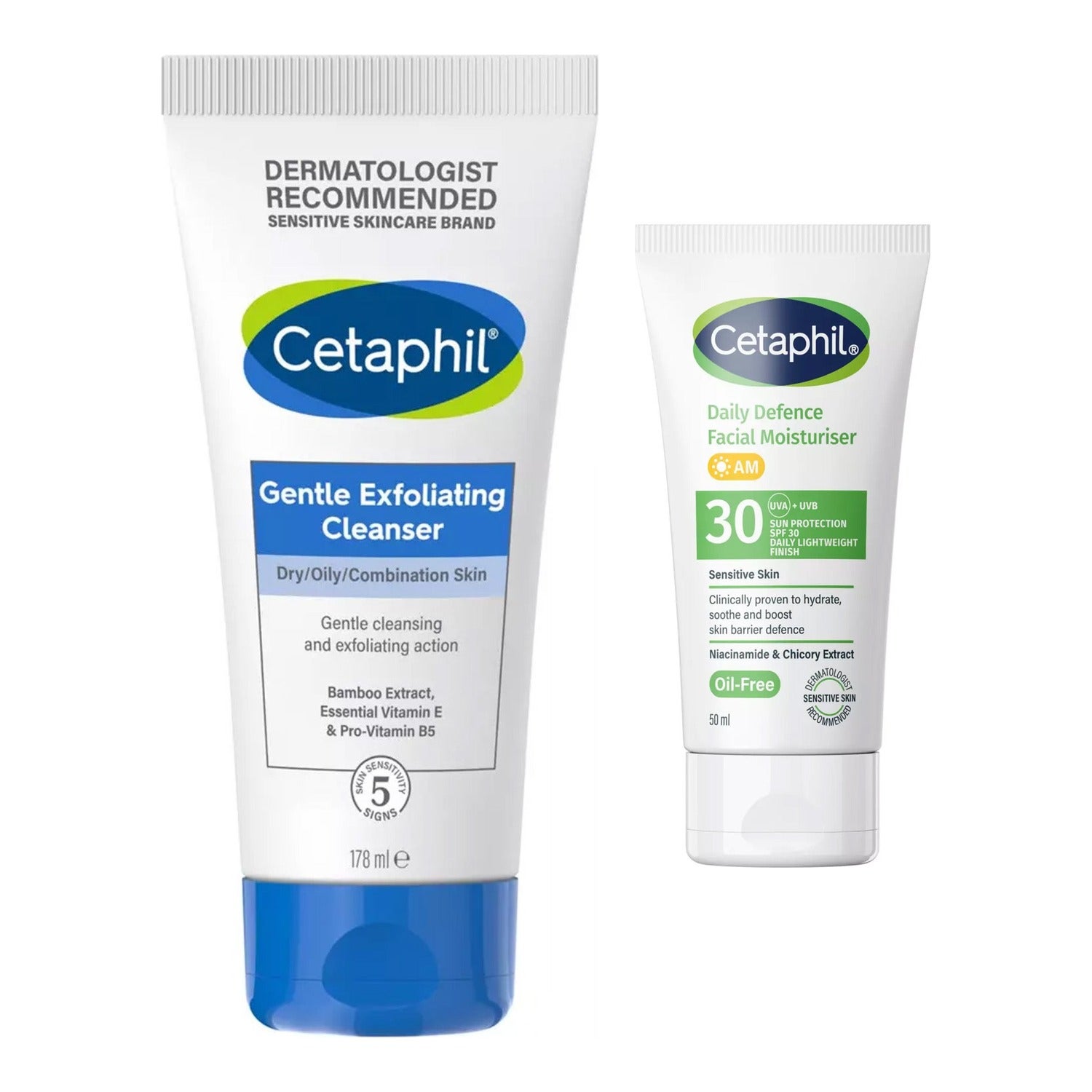 Cetaphil Gentle Cleanse & Protect Set Exfoliator 178 ml & Moisturiser SPF 30 50 ml - 228 ml
