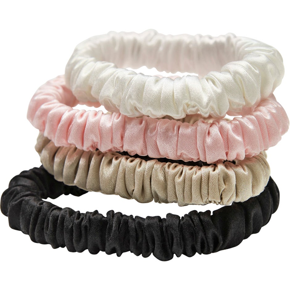 Mulberry Silk Skinny Scrunchies White/Cream White/Beige/Light Brown 4 pcs