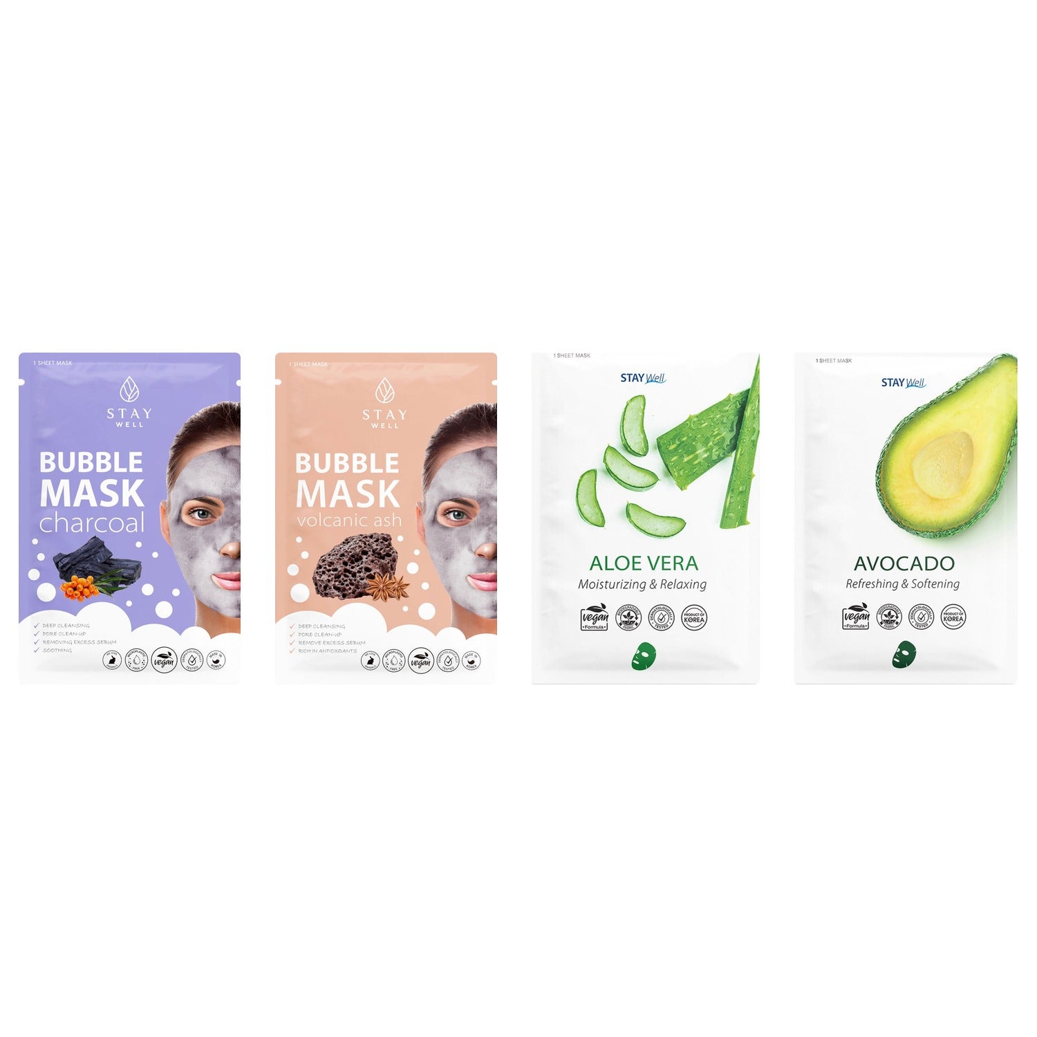 Clarify & Soothe Mask Collection Bubble Mask Charcoal & Volcanic, Sheet Mask Aloe & Avocado 2