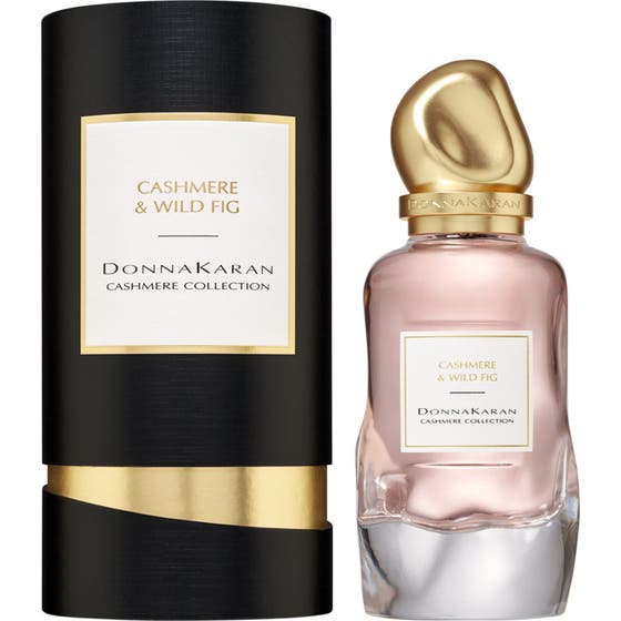 DKNY Cashmere Collection Wild Fig 100 ml Eau de Parfum i rosa flaska med guldkork och lyxig svart tubförpackning