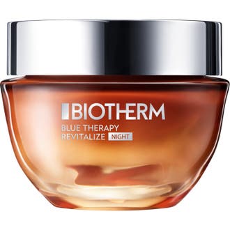 Biotherm Blue Therapy Revitalize Night 50 ml revitaliserende nattkrem i ravfarget glasskrukke med sølvfarget lokk