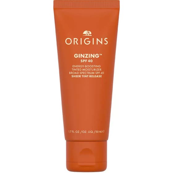 Origins GinZing SPF 40 Tinted Moisturizer 50 ml fugtgivende dagcreme i en klar orange tube med hvidt låg