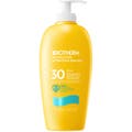 Biotherm Waterlover Hydrating Sun Milk SPF 30 400 ml fuktighetsgivende solkrem i gul flaske med pumpe