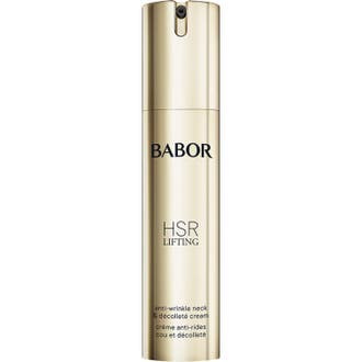 Babor HSR Lifting Anti-Wrinkle Neck & Décolleté Cream 50ml opstrammende creme i guld metallisk pumpeflaske.