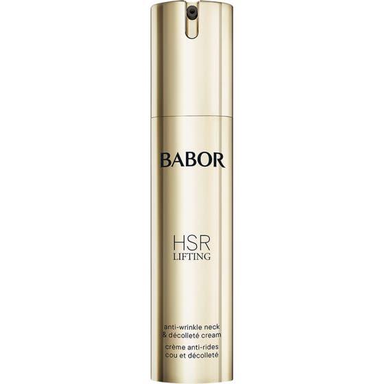Babor HSR Lifting Anti-Wrinkle Neck & Décolleté Cream 50ml opstrammende creme i guld metallisk pumpeflaske.
