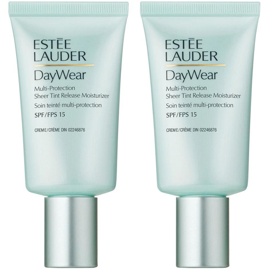 Estée Lauder DayWear Multi-Protection Sheer Tint Release Moisturizer SPF 15 i en mintgrønn tube med sølvkork.
