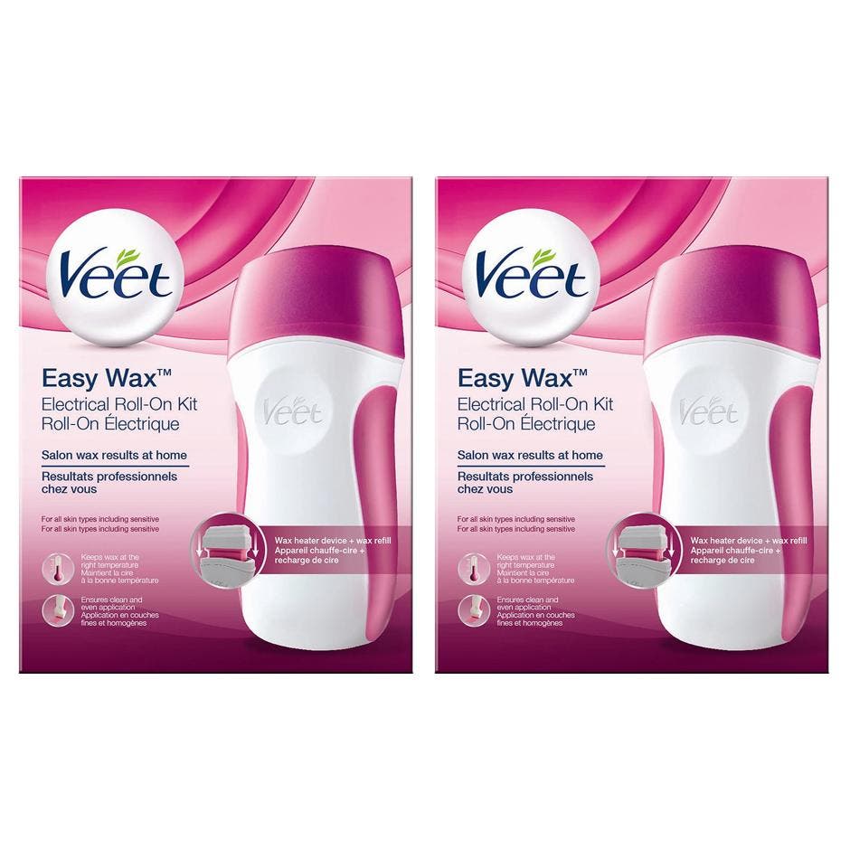 Veet Easy Wax Electrical Roll-On Kit 1 stk hårfjerning som gir glatt hud med rosa og hvit elektrisk voksvarmer
