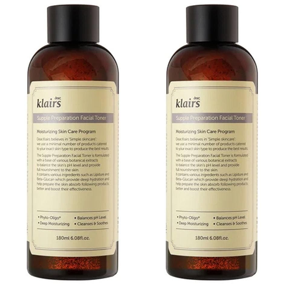 Klairs Supple Preparation Facial Toner 180 ml fuktighetsgivende ansiktsvann på brun flaske med beige etikett