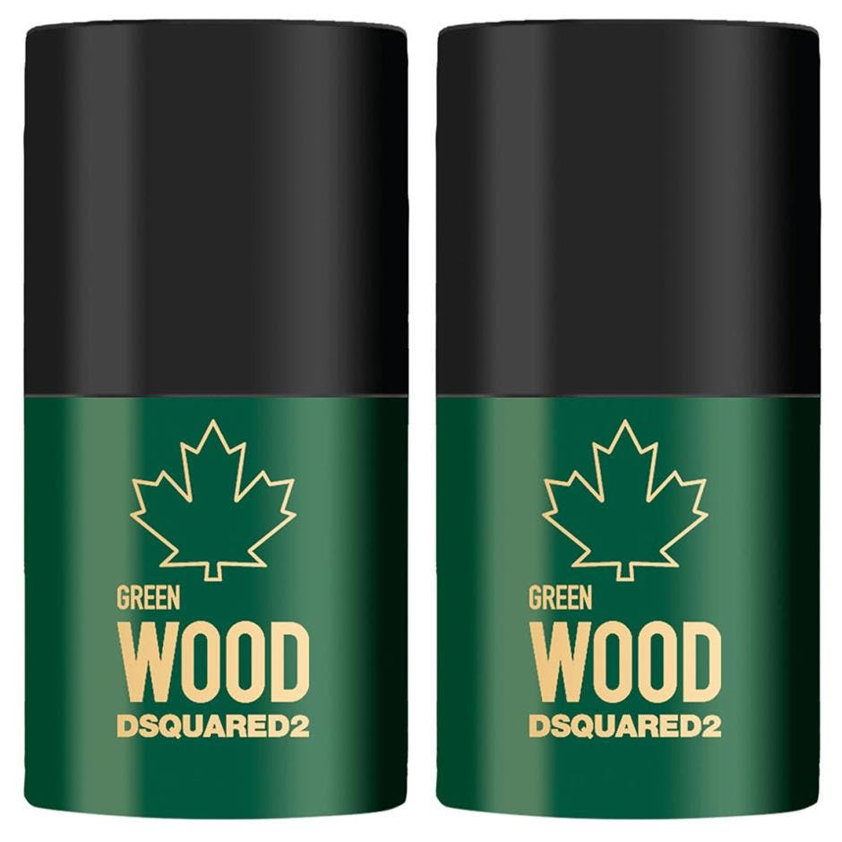 DSQUARED2 Green Wood 75ml deostick gir friskhet i en mørkegrønn sylindrisk beholder med svart kork og gullfarget logo